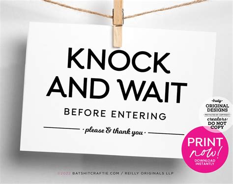 Knock And Wait Before Entering Printable Sign Download Etsy