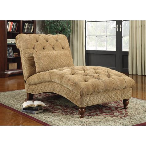 Traditional Tufted Upholstered Chaise Lounge Chair With Pillow Gold