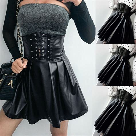 Women S Female Ladies Winter Mini Skirt High Waist Leather Cool High Street Gothic Tight Bandage