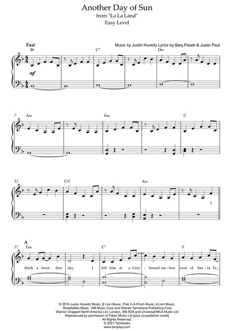 Another Day Of Sun PDF Free Sheet Music