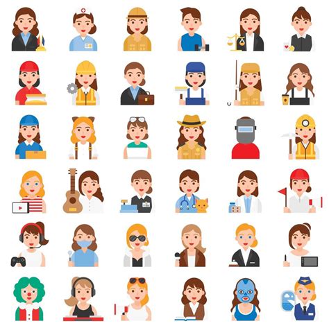 Female Profession And Job Related Icon Set 1254999 Vector Art At Vecteezy