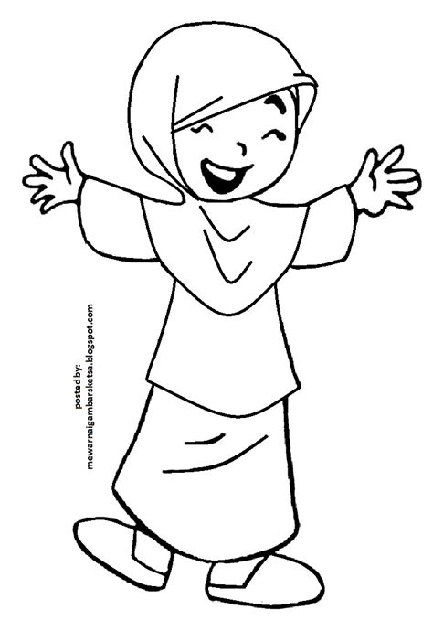 Contoh Gambar Gambar Kartun Anak Muslim Untuk Mewarnai Kataucap