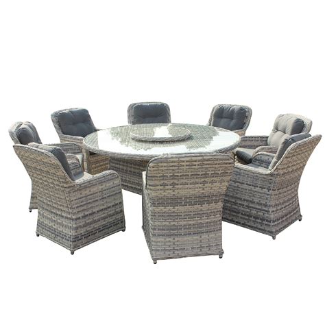 Outdoor Garden Furniture Rattan Round Table With Lazy Susan 9pcs