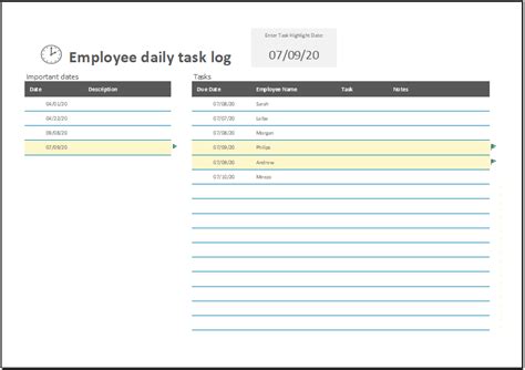 Employee Daily Task List Template Excel