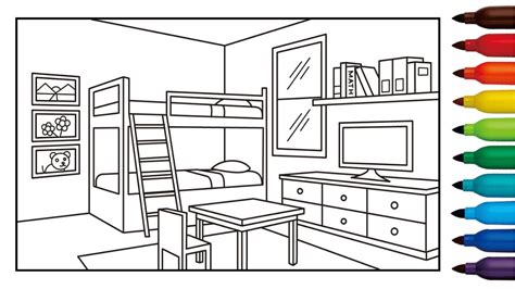 How To Draw And Color A Bedroom For Kids Youtube