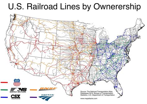 Us Rail Lines By Owner Oc 3507 × 2480 Train Map Us Railroad