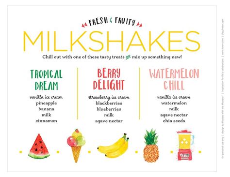 Fresh And Fruity Milkshakes Bar Free Printables Hostess With The