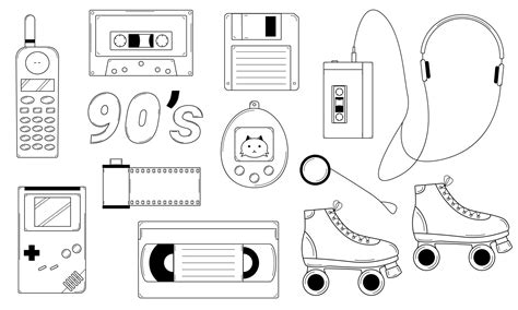 Hand Drawn Set Of Classic Elements Of The 80s 90s Retro Pop Culture