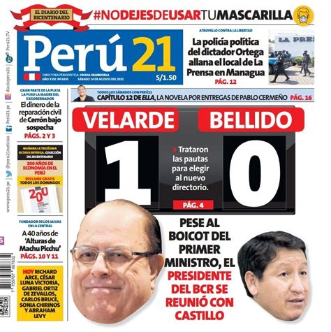 Diarios Del Perú Portada De Los Diarios Del Perú Sábado 14 De Agosto