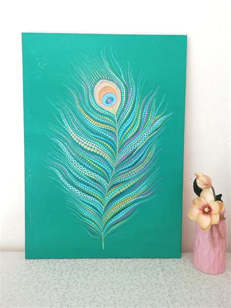 Decor Painting Peacock Feather Boho Picture Home Decor Acrylic Room