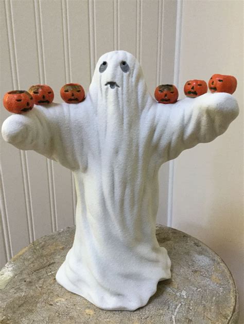 .figurine with pumpkin head, status: Vintage Halloween Ghost w/Pumpkins/Ceramic Candle Holder ...