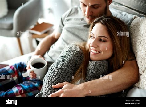 Embraced Affectionate Couple Lying Down Stock Photo Alamy