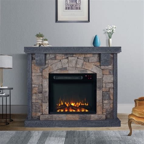 36 Faux Stone Freestanding Electric Fireplace W Remote Control Bed