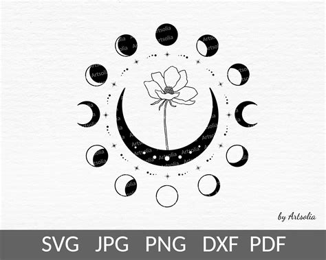 Moon Phases Svg Floral Moon Svg Celestial Svg For Yoga Shirt Etsy