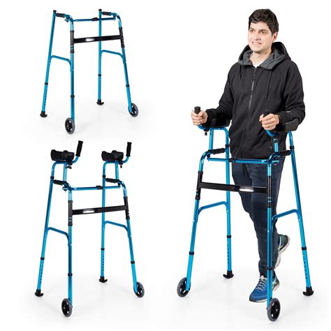 Goplus Walkers For Seniors Foldable Standard Walker With 5 Wheels