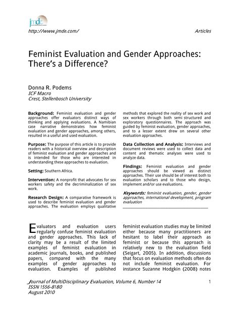 Pdf Feminist Evaluation And Gender Approaches There S A Difference
