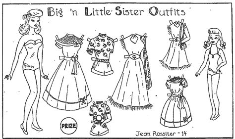 Each doll is a great example of fashion and style. Mostly Paper Dolls: Big 'n Little Sister Outfits, 1952