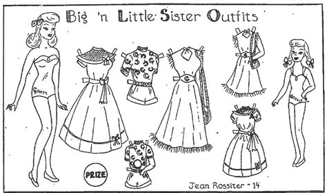 Cut out dolls black white / thumbnail link image printable paper doll. Mostly Paper Dolls: Big 'n Little Sister Outfits, 1952