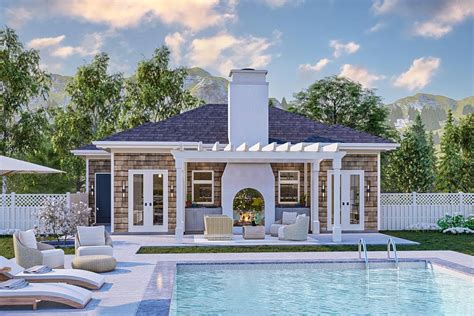 This Is A Quaint Cottage Style Poolhouse Exuding An Aura Of Rustic