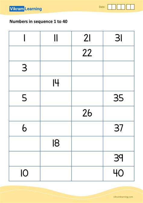 Download 02 Numbers In Sequence 1 To 40 Worksheets