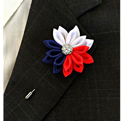 Wedding Mens Boutonniere Mens Flower Lapel Pin Kanzashi Flower