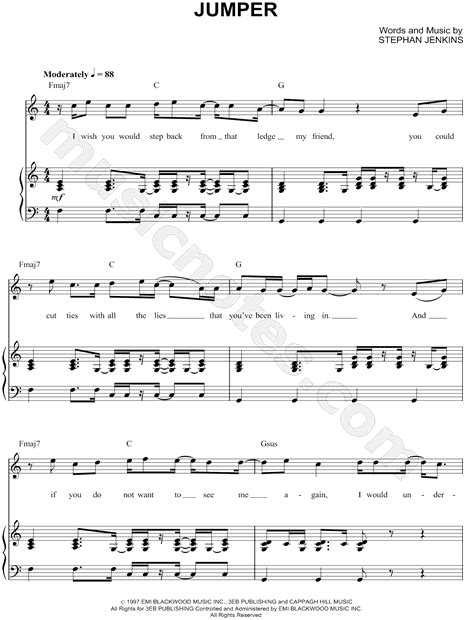 Third Eye Blind Jumper Sheet Music In C Major Transposable