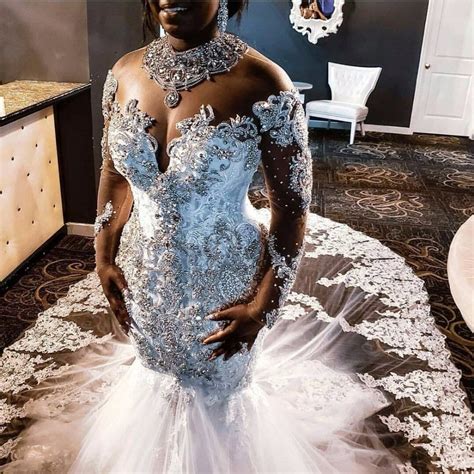 Robe De Mariee Luxury Crystal Beaded Wedding Dress Illusion Long