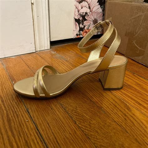 Gold Low Heel Sandals Depop