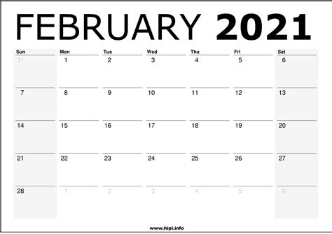 This page show february 2021 calendar, one month per page. February 2021 Calendar Printable - Monthly Calendar Free Download - Hipi.info | Calendars ...