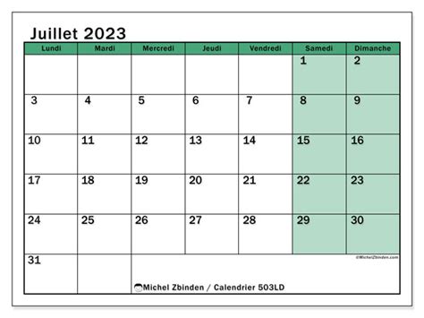 Calendrier Juillet 2023 à Imprimer “503ld” Michel Zbinden Mc