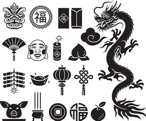 Chinese New Year Icons Set Vector Llustrations 2093728 Vector Art At