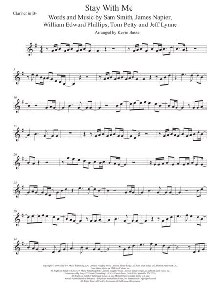 Stay With Me Sheet Music Sam Smith Clarinet Solo