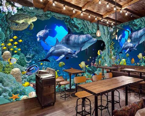 Beibehang Custom Wallpaper Blue Underwater World Dolphin Theme