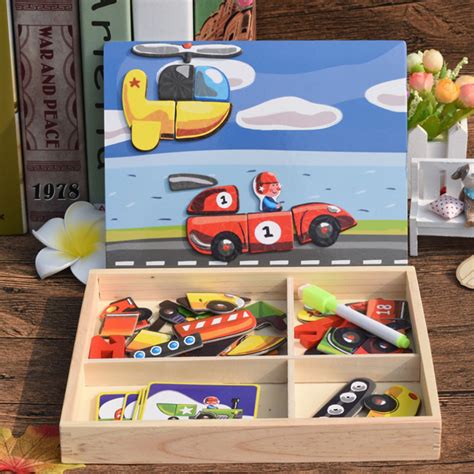 Children Magnetic Puzzle Set Educational Games Wooden Drawing Board