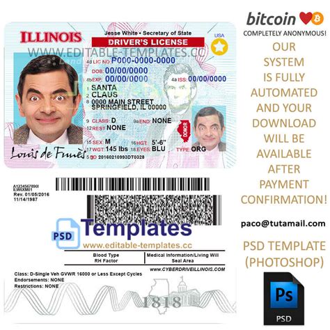 Illinois Driving Licence Editable Templates