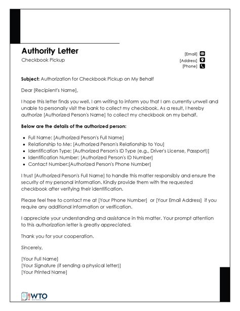 Authorization Letter For Checkbook Pickup Samples