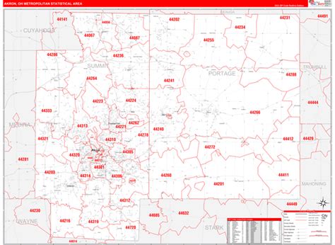 Akron Oh Metro Area Wall Map Red Line Style By Marketmaps Mapsales