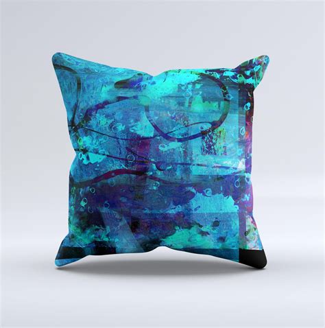 Abstract Blue Vibrant Colored Art Ink Fuzed Decorative Throw Pillow