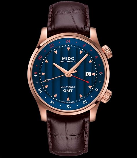 Mido Multifort Gmt Automatic Rose Gold Pvd Steel Case Deep Blue Dial