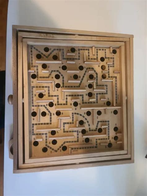 Vintage Labyrinth Wooden Puzzle Maze Game Tilt Skill Dovetail Solid