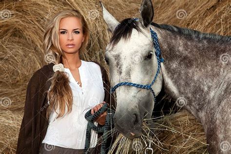 Beautiful Woman And Horse Stock Photo Image Of Dapple Female 20635898