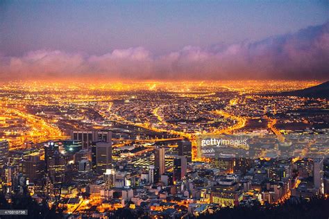 Night View Of Cape Town In South Africa High Res Stock