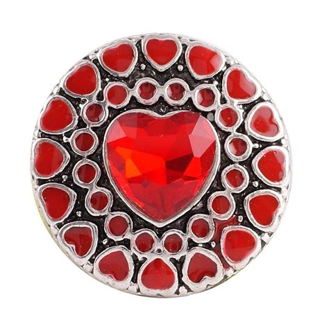 Red Rhinestone and Enamel Hearts Snap Button | Red rhinestone, Snap jewelry, Rhinestone