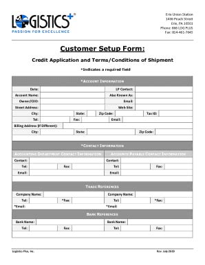 Logistics Plus Customer Setup Form Credit Application And Terms