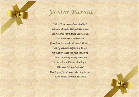 Foster Parent Personalised Poem Laminated T Ebay