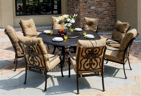 9pc cappuccino wood counter height dining table & 8 bar stools set this is a brand new 9 pieces counter height dining table set. Patio Furniture Dining Set Cast Aluminum 71" Round Table ...