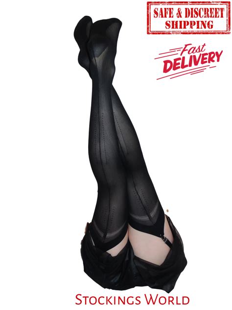 French Fully Fashioned Stockings Seamed Opaque 40 Denier Black Key Hole Welt Sz9 Ebay