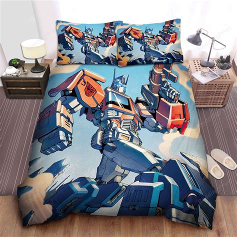 Transformer Autobot Optimus Walking On Battlefield Animated Series Bed Sheets Duvet Cover