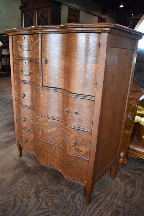 antique refinished tiger oak serpentine front bedroom chest  drawers