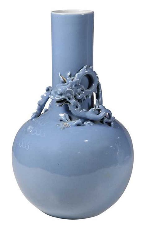 Chinese Blue Monochrome Dragon Vase